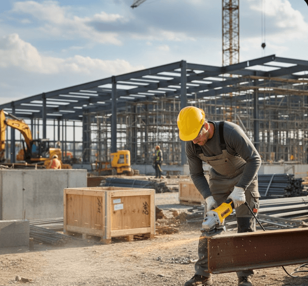 Contractor using a QEP angle grinder for surface grinding on concrete